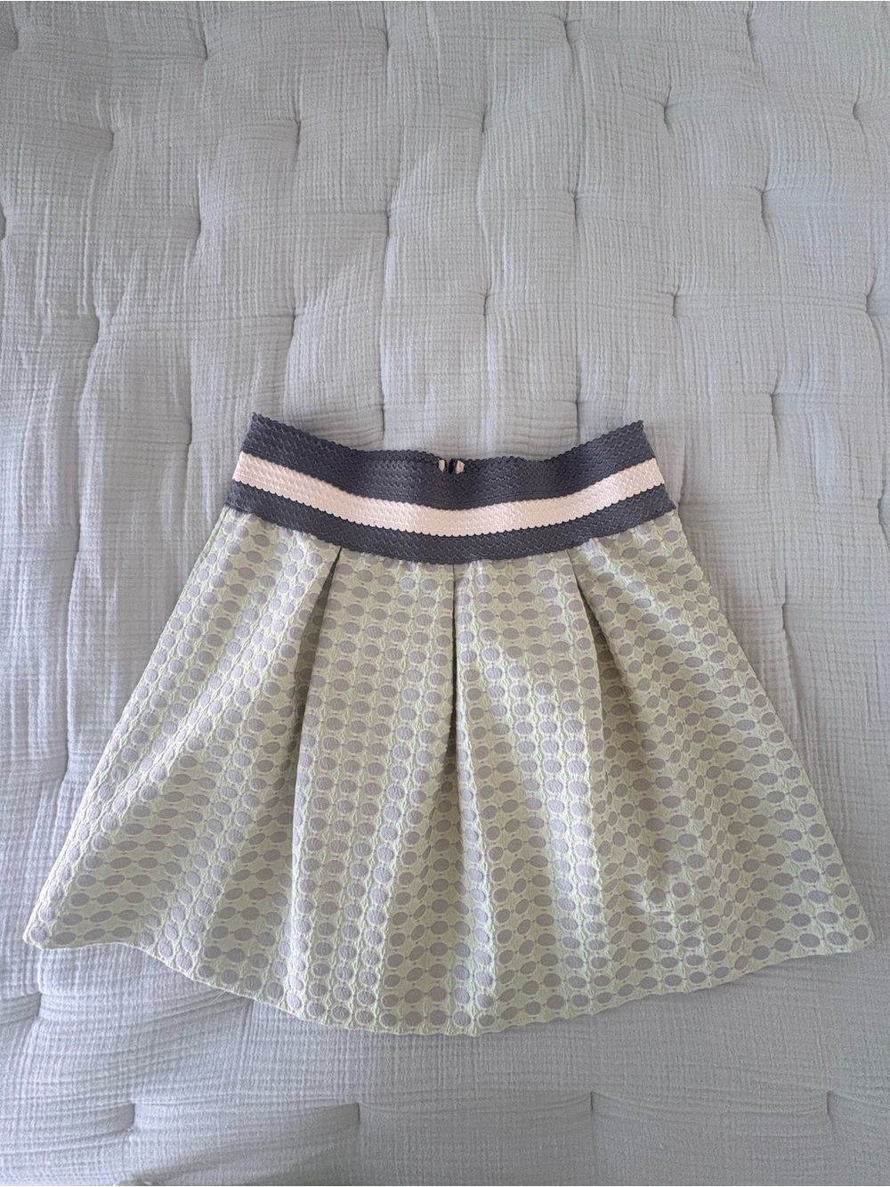 Anthropologie Maeve Light Green Patterned Skater Skirt with Waistband